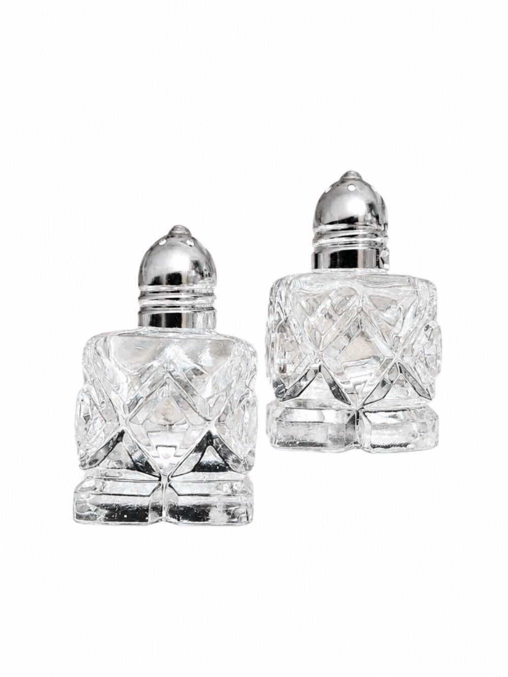 Vintage Made in Japan Glass Salt & Pepper Shakers Diamond Pattern Set